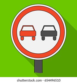 Road sign "overtaking is prohibited".Car single icon in flat style vector symbol stock illustration web.