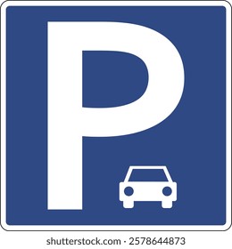 Road sign parking for cars. Parking place for cars. Parking space. Information and direction sign helps drivers find parking zones.