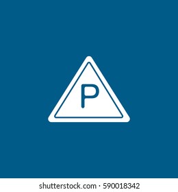 Road Sign Parking Lot Flat Icon On Blue Background