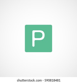 Road Sign Parking Lot Green Flat Icon On White Background
