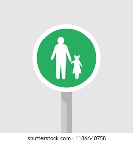 Road sign parking. A parking lot for parents with children. Stop near the shop of the park or shopping center. Vector illustration flat design. Isolated on white background.
