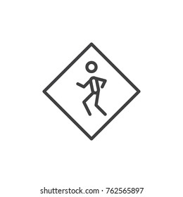 Road sign pedestrian crossing line icon, outline vector sign, linear style pictogram isolated on white. Symbol, logo illustration. Editable stroke