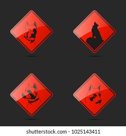 Road sign pitbull logo, dog symbol, simple illustration, Pitbul silhouette. American staffordshire terrier. Dog year icon