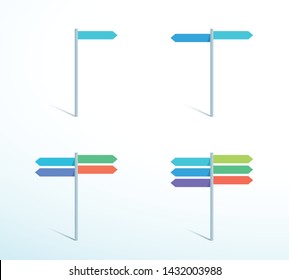 Road Sign Post Color Direction Pointing Flat Vector Set