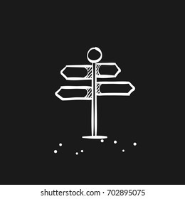 Road sign post icon in doodle sketch lines. Travel destination journey holiday