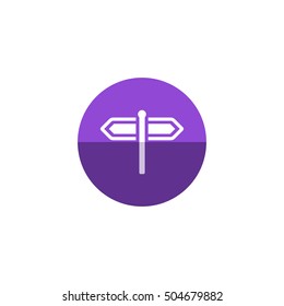 Road sign post icon in flat color circle style. Travel destination journey holiday