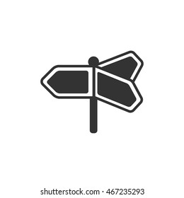 Road sign post icon in single grey color. Travel destination journey holiday