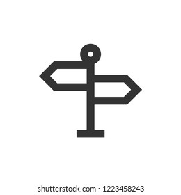 Road sign post icon in thick outline style. Black and white monochrome vector illustration.