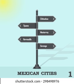 Road sign post - Mexican cities 1