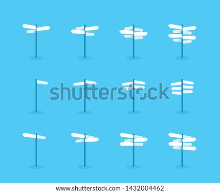 Road Sign Post Set Pointing Path Directions White Vector