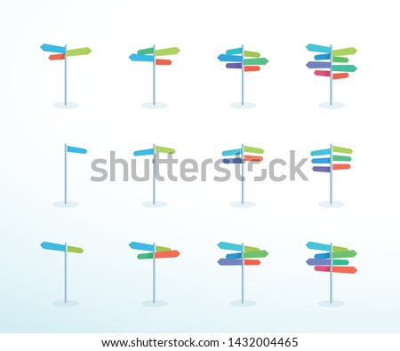 Road Sign Post Set Pointing Path Directions Color Vector