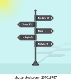 Road sign post - USA cities