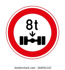 Road sign. Prohibitory sign. Maximum weight per axle.