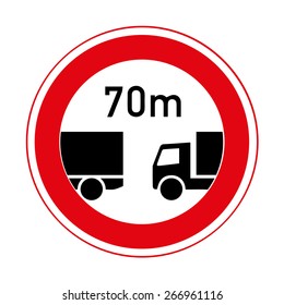 Road sign. Prohibitory sign. Minimum safe following distance between vehicles.
