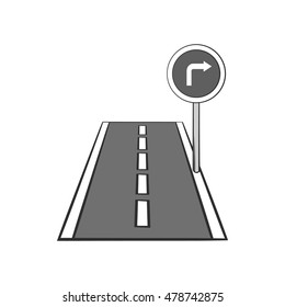 Road sign right turn icon in black monochrome style isolated on white background. Navigation symbol. Vector illustration
