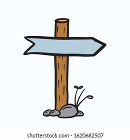 Road sign to the right. Vector color sketch with doodle style. Freehand illustration.