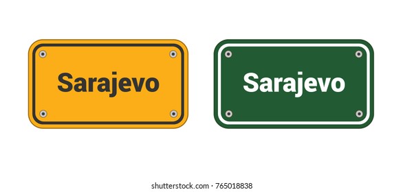 road sign of Sarajevo. two variants yellow and green