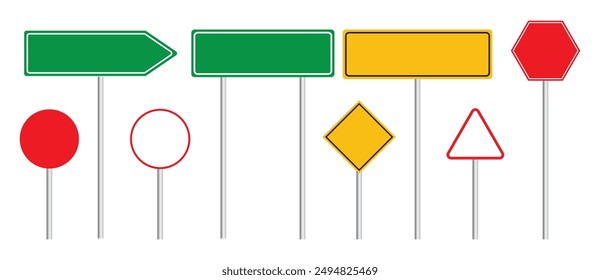 Road sign set blank template isolated on transparent background.