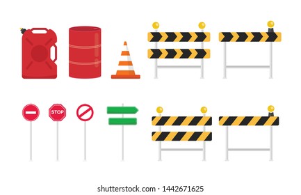 road sign set collection with various shape and isolated object with white background and modern flat style - vector