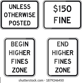 Road sign set. Hand-drawn traffic sign icon in the United States. Isolated on white background. Vector illustration. Eps 10.
