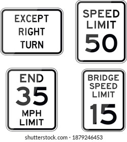 Road sign set. Hand-drawn traffic sign icon in the United States. Isolated on white background. Vector illustration. Eps 10.