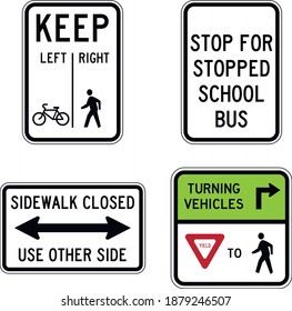 Road sign set. Hand-drawn traffic sign icon in the United States. Isolated on white background. Vector illustration. Eps 10.