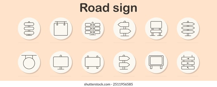 Road sign set icon. Directional signs, street signs, navigation, traffic indicators, guideposts, highway signs, road directions, travel signs, public signage, information boards, wayfinding