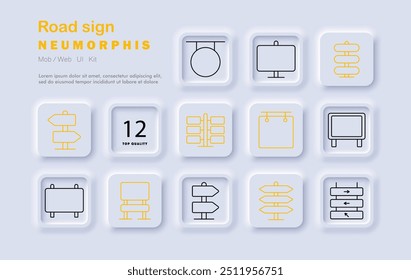 Road sign set icon. Directional signs, street signs, navigation, traffic indicators, guideposts, highway signs, road directions, travel signs, public signage, information boards, wayfinding