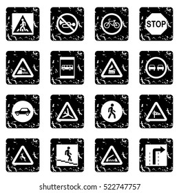 Road Sign set icons in grunge style isolated on white background. Vector illustration