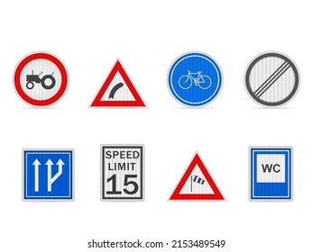 Señal de la carretera fijada en un fondo blanco. Ilustración vectorial.