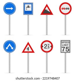 Road sign set on a white background. Vector illustration.