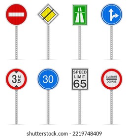 Road sign set on a white background. Vector illustration.