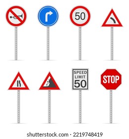 Señal de la carretera fijada en un fondo blanco. Ilustración vectorial.