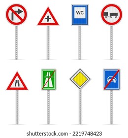 Road sign set on a white background. Vector illustration.