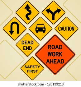 Road Sign Set - Textual Yellow Signs Set As Western Roadsign Symbols