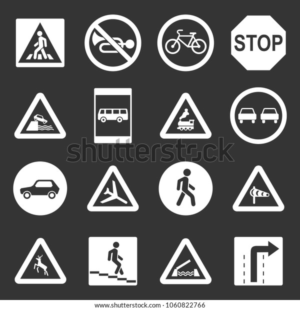 Road\
Sign set vector white isolated on grey background\
