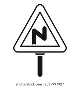 Road sign showing a double bend symbol, warning drivers of curves ahead and urging caution on the road