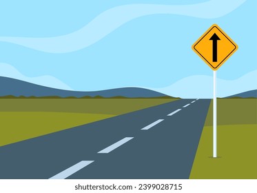 Señal de carretera a un lado de la calle vacía. Señal de tráfico. Seguridad vial. Ilustración del vector