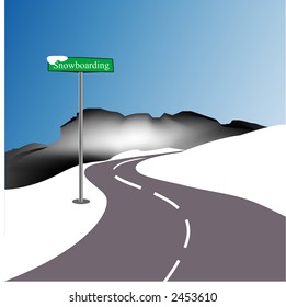 road sign with "SNOWBOARDING"   vector