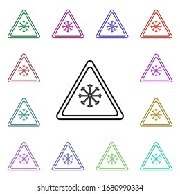 Road sign snowflake multi color style icon. Simple thin line, outline vector of road sign icons for ui and ux, website or mobile application