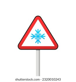 Road sign with snowflake. Triangle road sign with snowflake icon winter check typography. Vector illustration