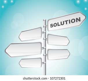 road sign with solution text over sky background. vector illustration