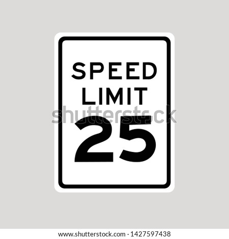 road sign speed limit 25 vector isolated, traffic road transportation sign USA, american traffic
