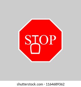 Road sign is stop. Inverted Sign Glass