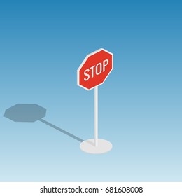 Road Sign Stop Isometric Style Colorful Vector Illustration