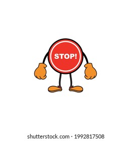 Road sign stop, vector illustration, cartoon