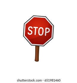 Road Sign Stop, Vector Illustration, Cartoon 