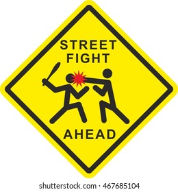Road sign street fight. Humor.