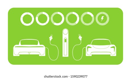 Road sign template of car charging station with a set of icons. vector illustration. flat design