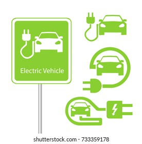 Road sign template of car charging station with a set of icons. vector illustration. flat design